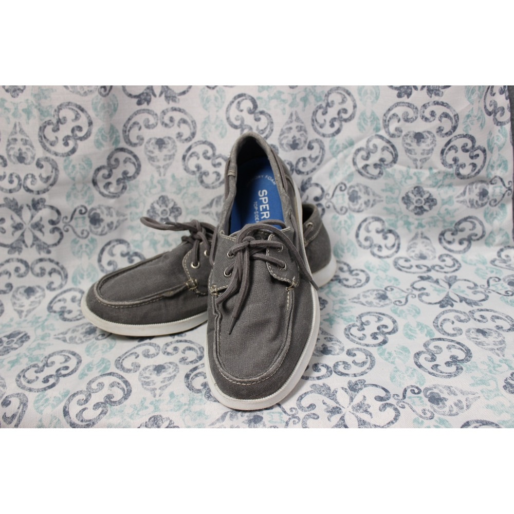 Sperry Boat Shoes Gray Canvas Lace Up Casual Comfort‎ Loafers Mens Size 8M